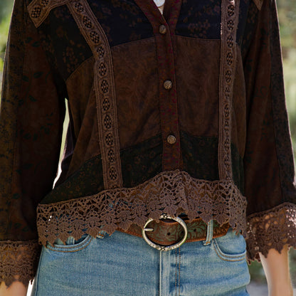Young Threads - Earthy Boho Button Down Cropped Shirt