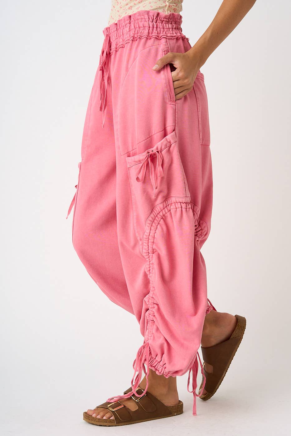 WASHED FRENCH TERRY DROP POCKET BALLOON PANTS