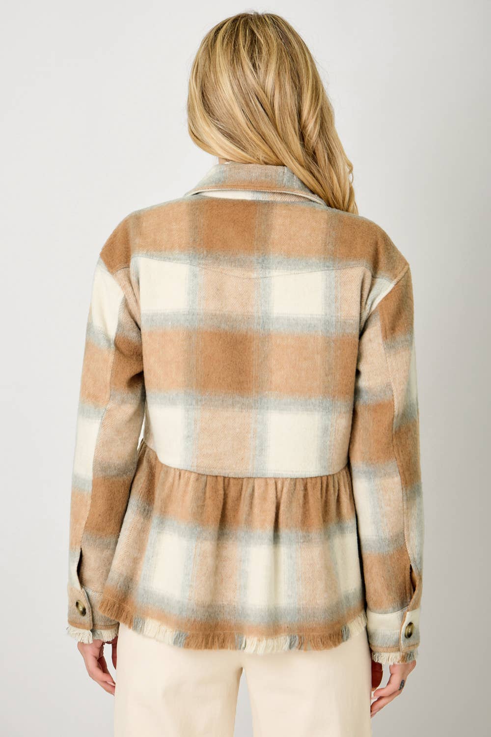 Perfect Peplum Fringe Plaid Jacket