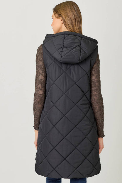 Mystree Quilted Puffer Long Hoodie Vest