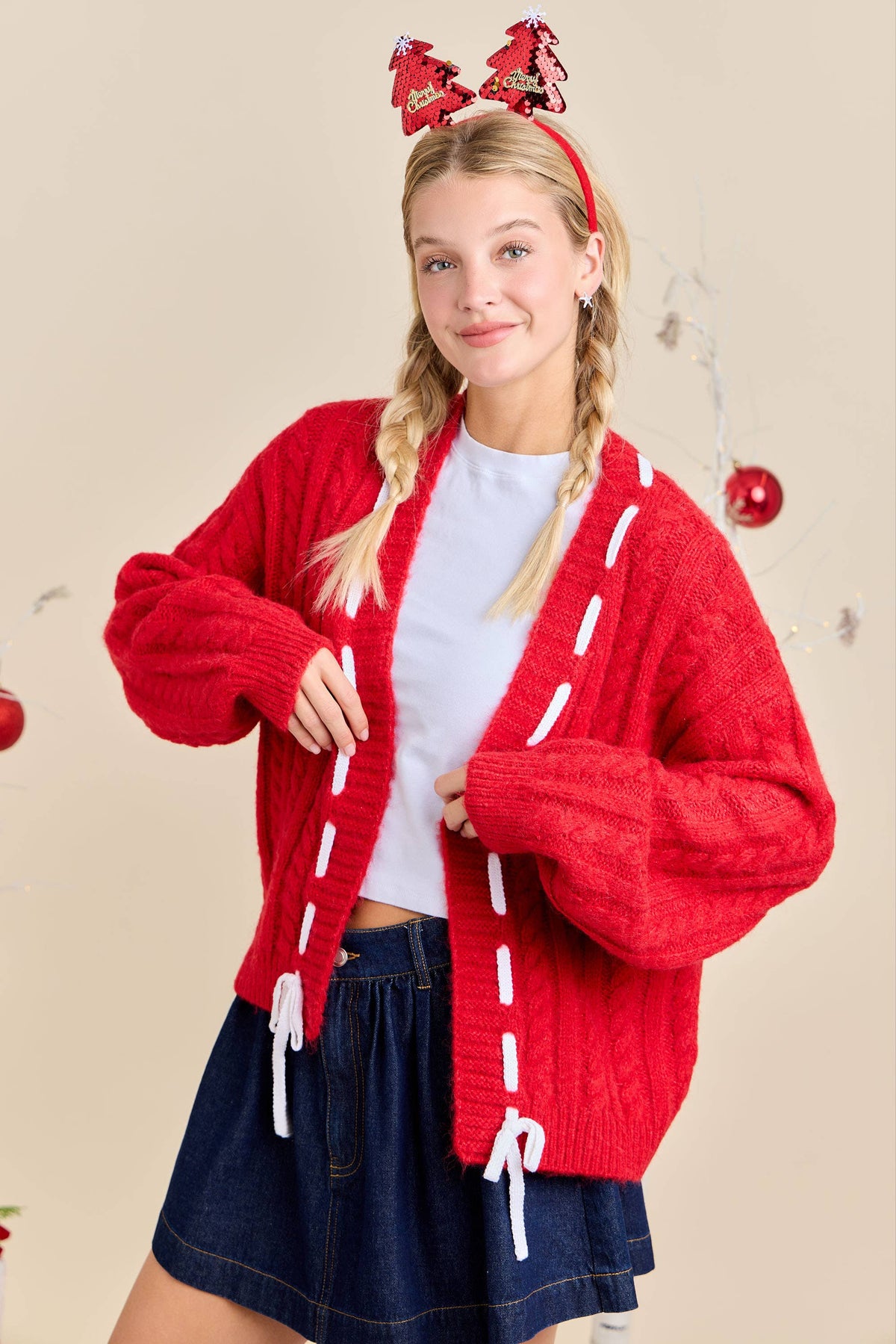 Festive Holiday Cable Knit Cardigan