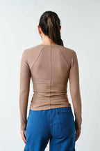 Essential Long-Sleeved Micro-Ribbed Henley Top-Mono B