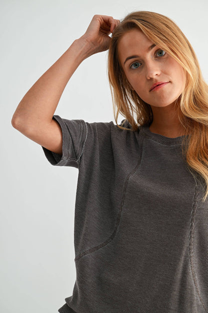 Cotton Blend Mineral Wash Waffle Short Sleeve Tee