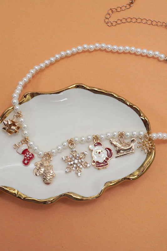 Pearl Chain Necklace with Christmas Charms |