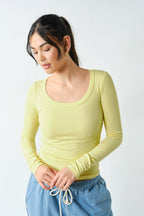 Scoop Neck Micro-Ribbed Long Sleeve Top Mono B