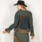 Western Boho Chic: Patch Pocket Cropped Denim Jacket