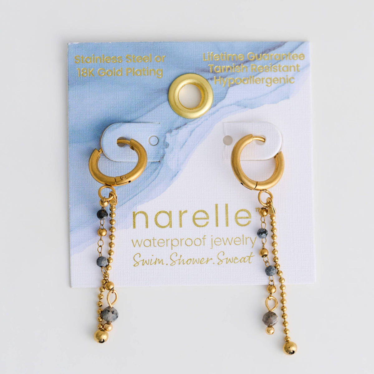 Howard's - Waterproof Earrings Hoop Apatite Beaded Narelle Gold