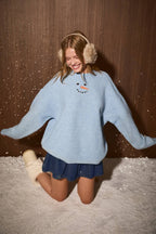 Snowman Embroidered Oversized Crew Neck Sweater