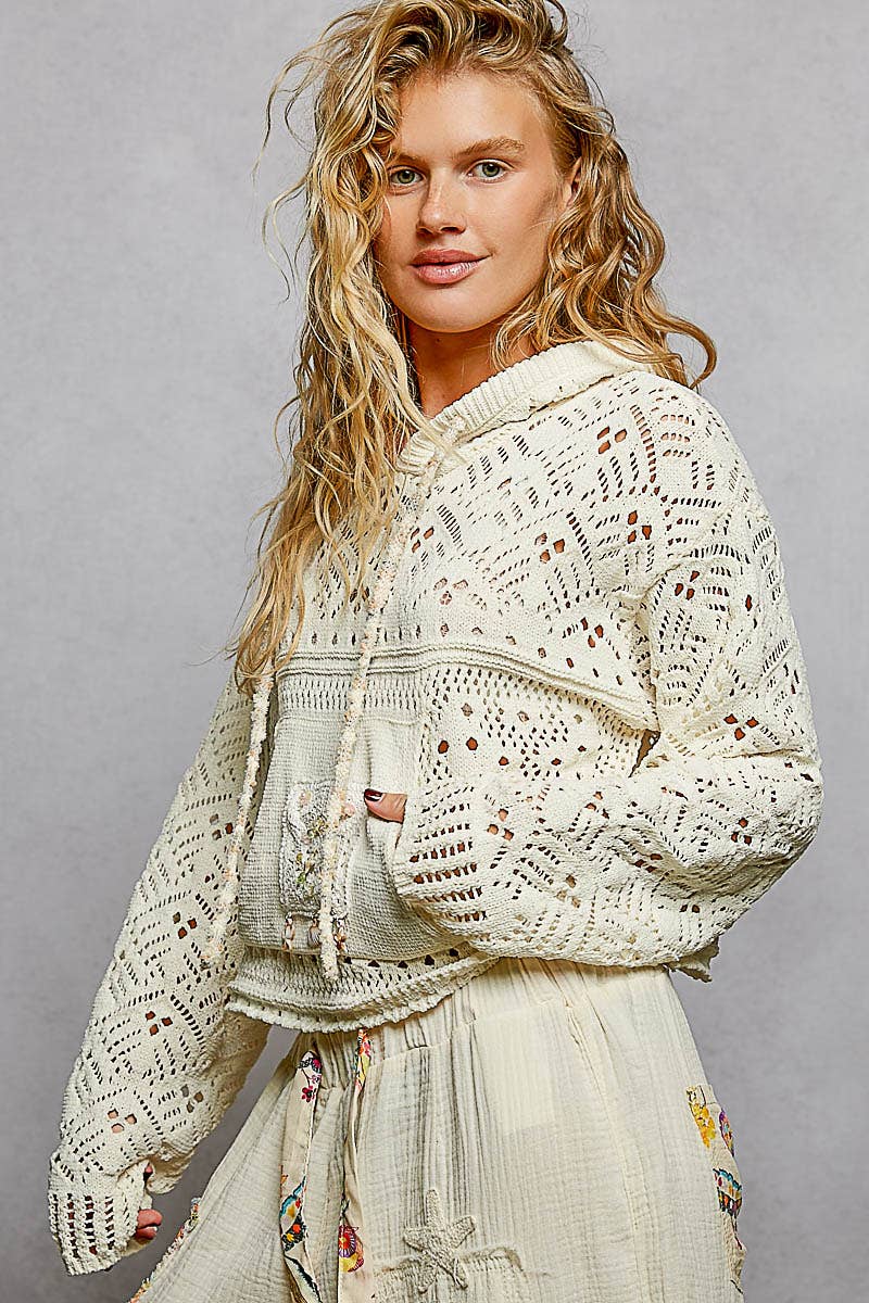 Pol Clothing - Chenille Crochet Lightweight Pullover Hoodie Sweater
