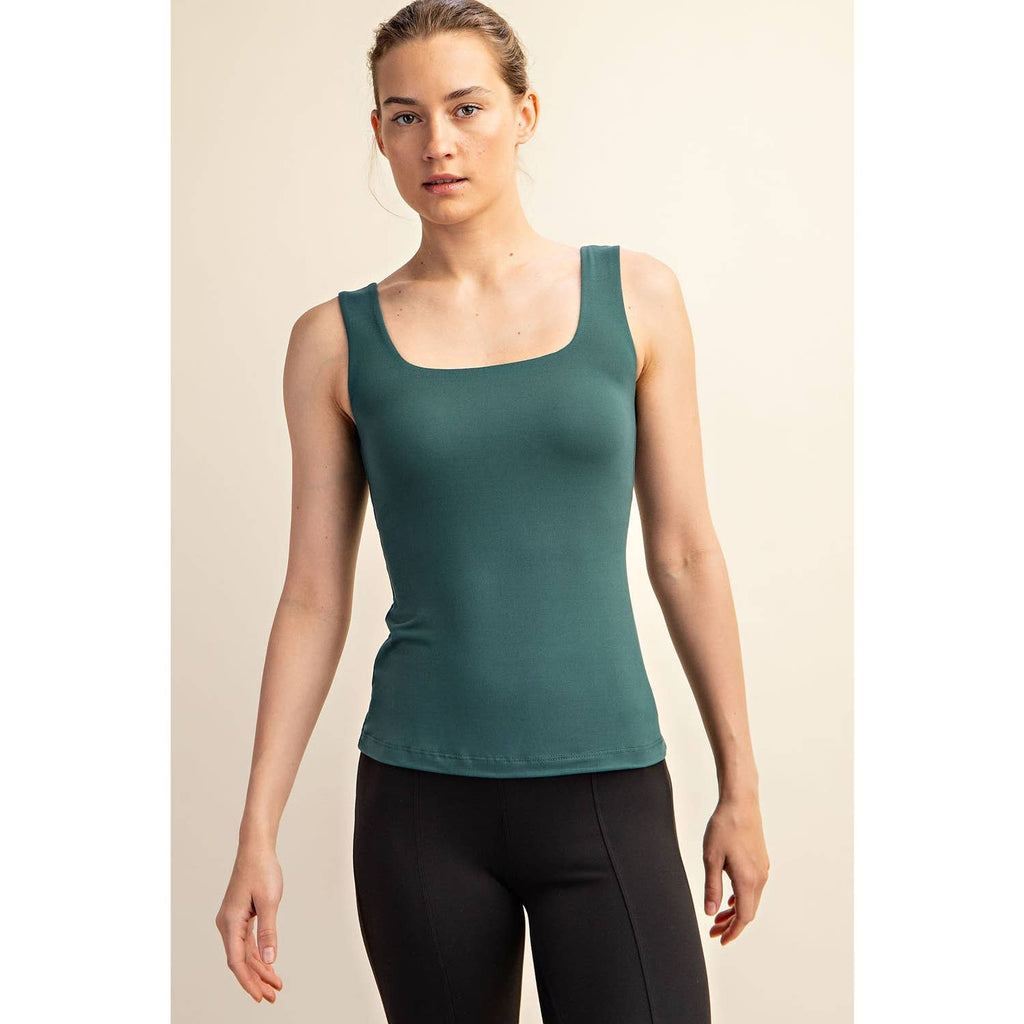 BUTTER FABRIC SQUARE NECKLINE SLEEVELESS TANK TOP