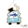 Christmas Winter Snowman Pickup Truck Burlap Puffy Wall Hanging Rustic Porch Door Décor  16.5"x14"