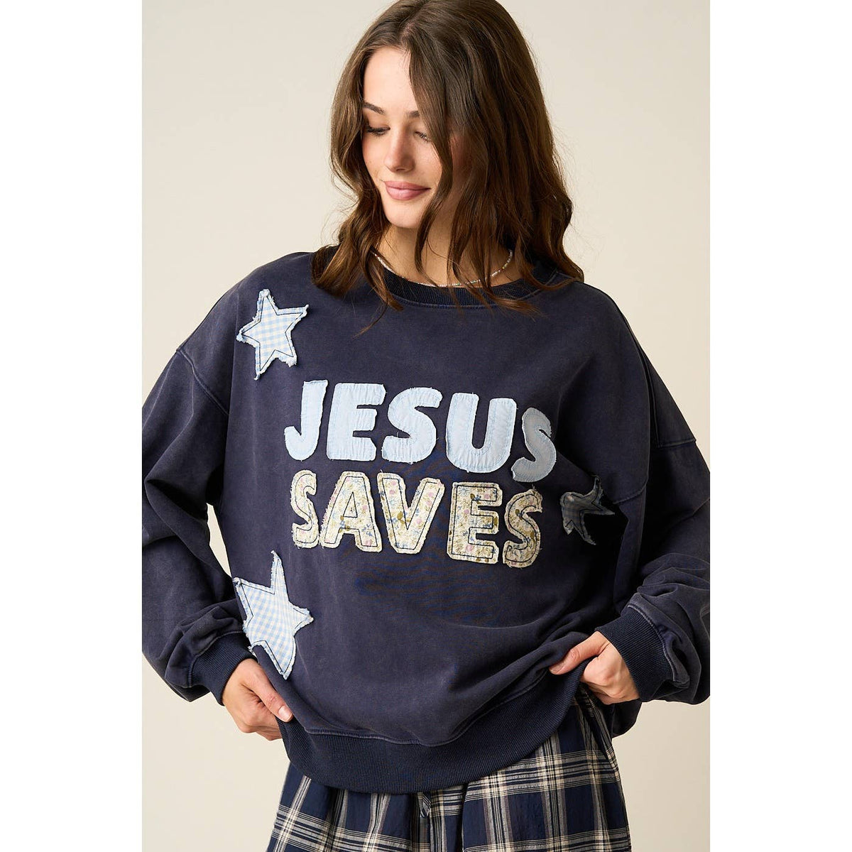 mittoshop - JESUS SAVES PATCHWORK CREW NECK SWEATSHIRT