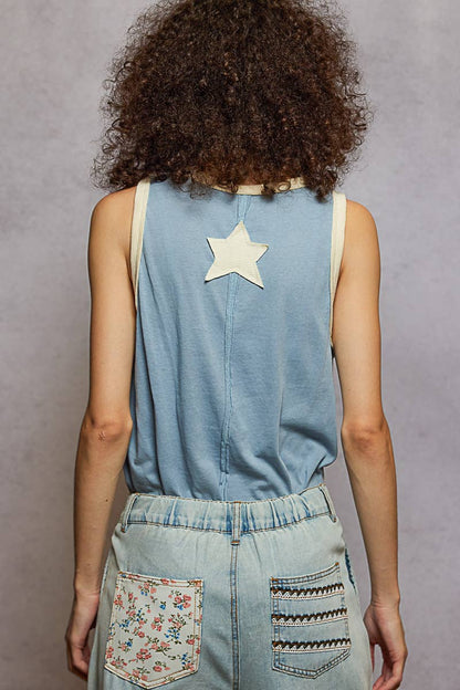 Pol Clothing - V-neck Sleeveless Front Star Patches