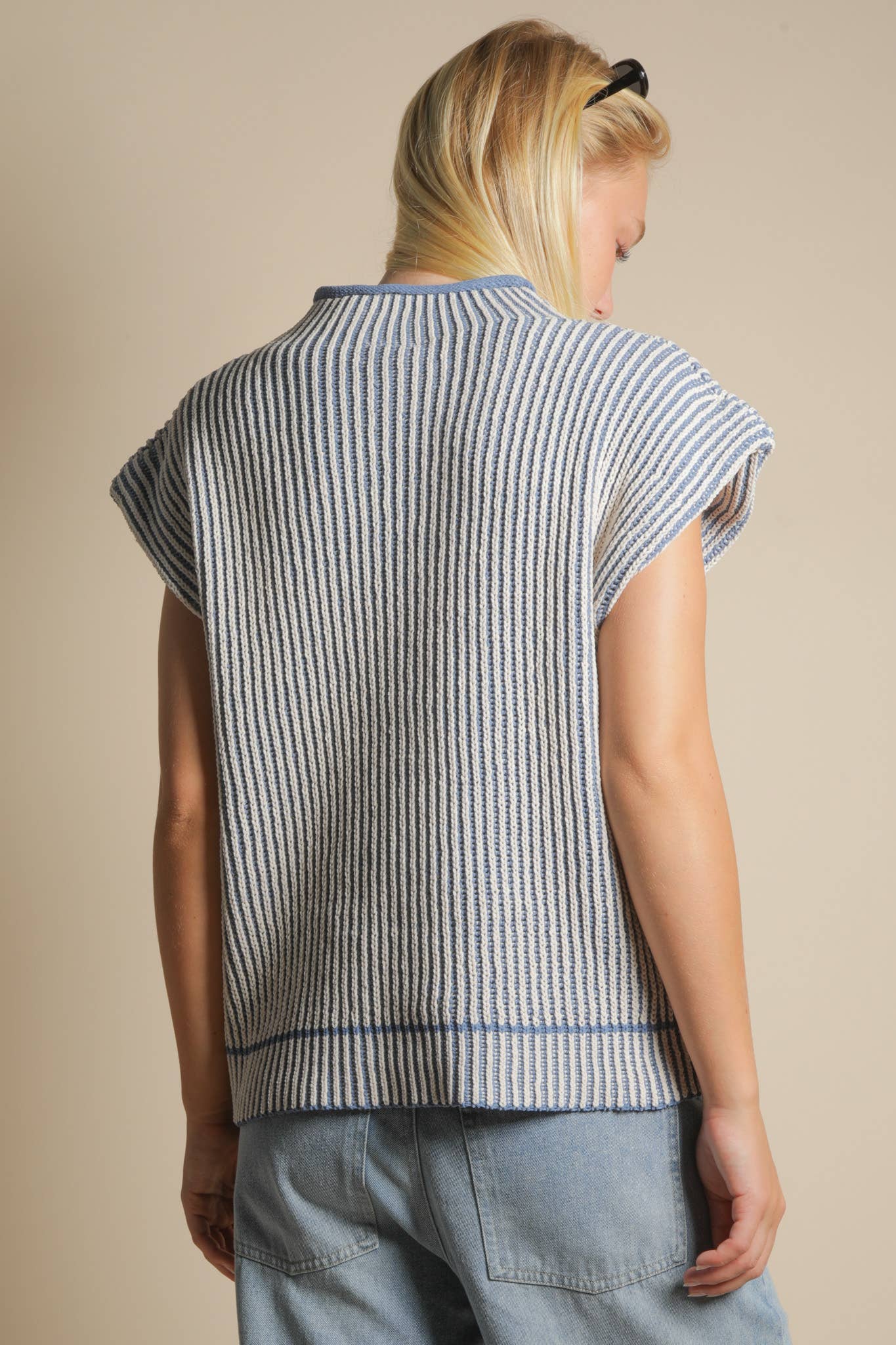 Two Tone Ribbed Knit Sweater Vest