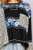 Marbella Long Sleeve Round Neck Floral Stripe Stitch Knit Top Pol Clothing