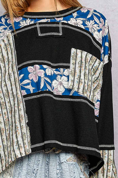 Marbella Long Sleeve Round Neck Floral Stripe Stitch Knit Top Pol Clothing
