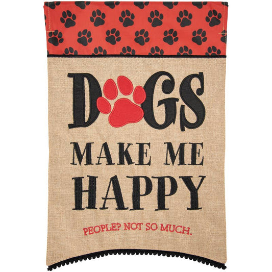 FlagTrends by Carson - "Dogs Make Me Happy" Double Applique Garden Flag