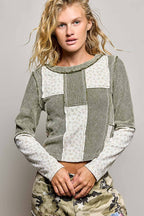 Pol Clothing - Waffle Knit Contrast Patchwork Top