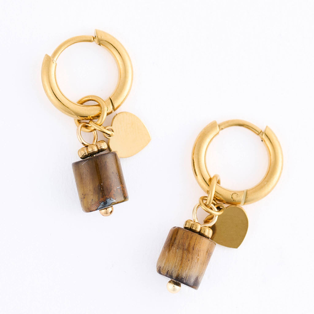Howard's - Tiger Eye Earrings Hoop Waterproof Narelle Gold Beaded