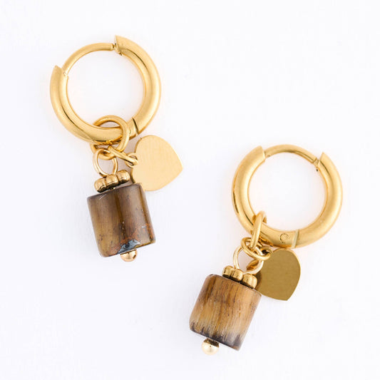 Howard's - Tiger Eye Earrings Hoop Waterproof Narelle Gold Beaded