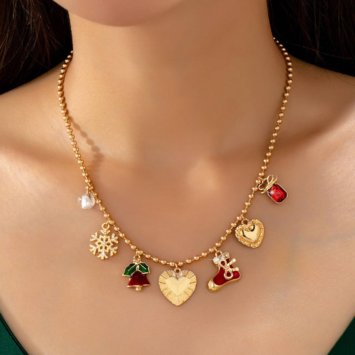 JOSSLYN by wall to wall - Christmas Snowflake bell heart stocking Necklace | 80N93335