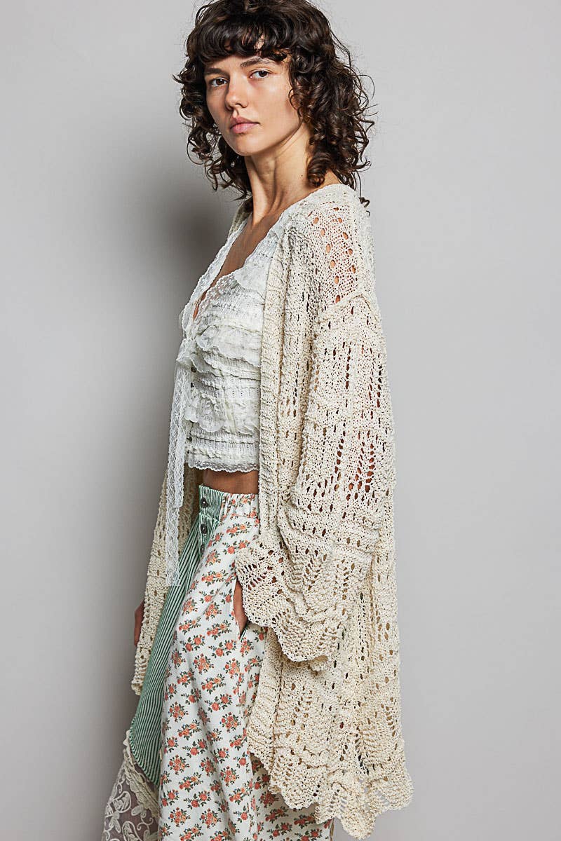 Pol Clothing - Weave Pattern Solid Thin Acrylic Sweater Open Cardigan SALE