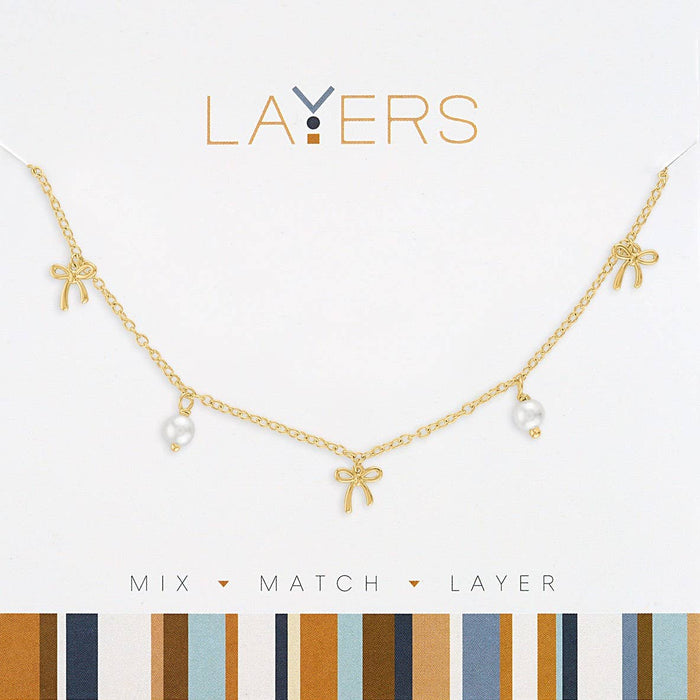 Center Court - Layers: Gold Multi Petite Pearls & Bows Necklace
