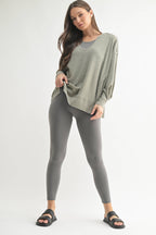 Cotton Blend Waffle Knit Oversized Long Sleeve