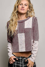 Pol Clothing - Waffle Knit Contrast Patchwork Top