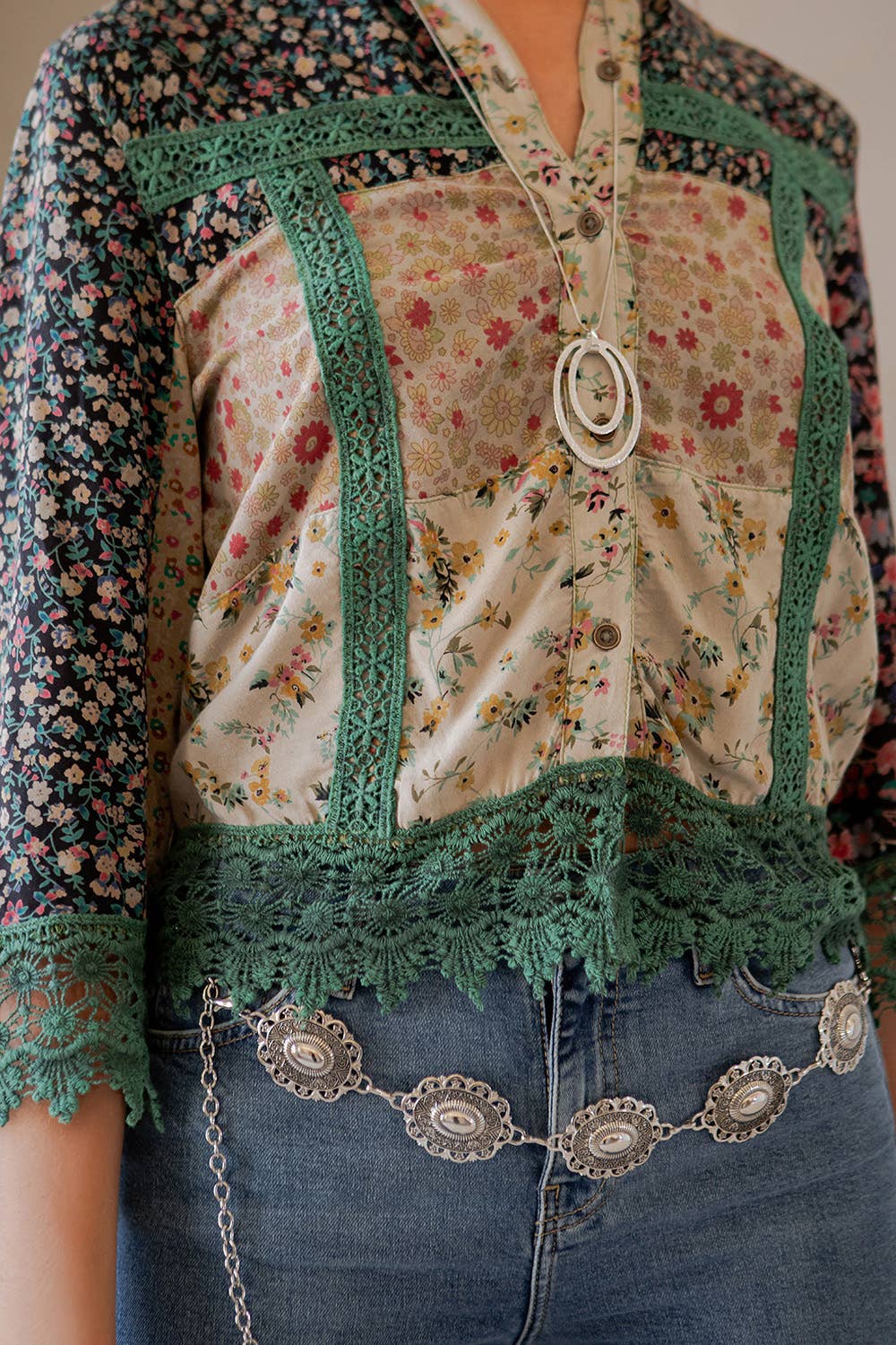 Young Threads - Earthy Boho Button Down Cropped Shirt
