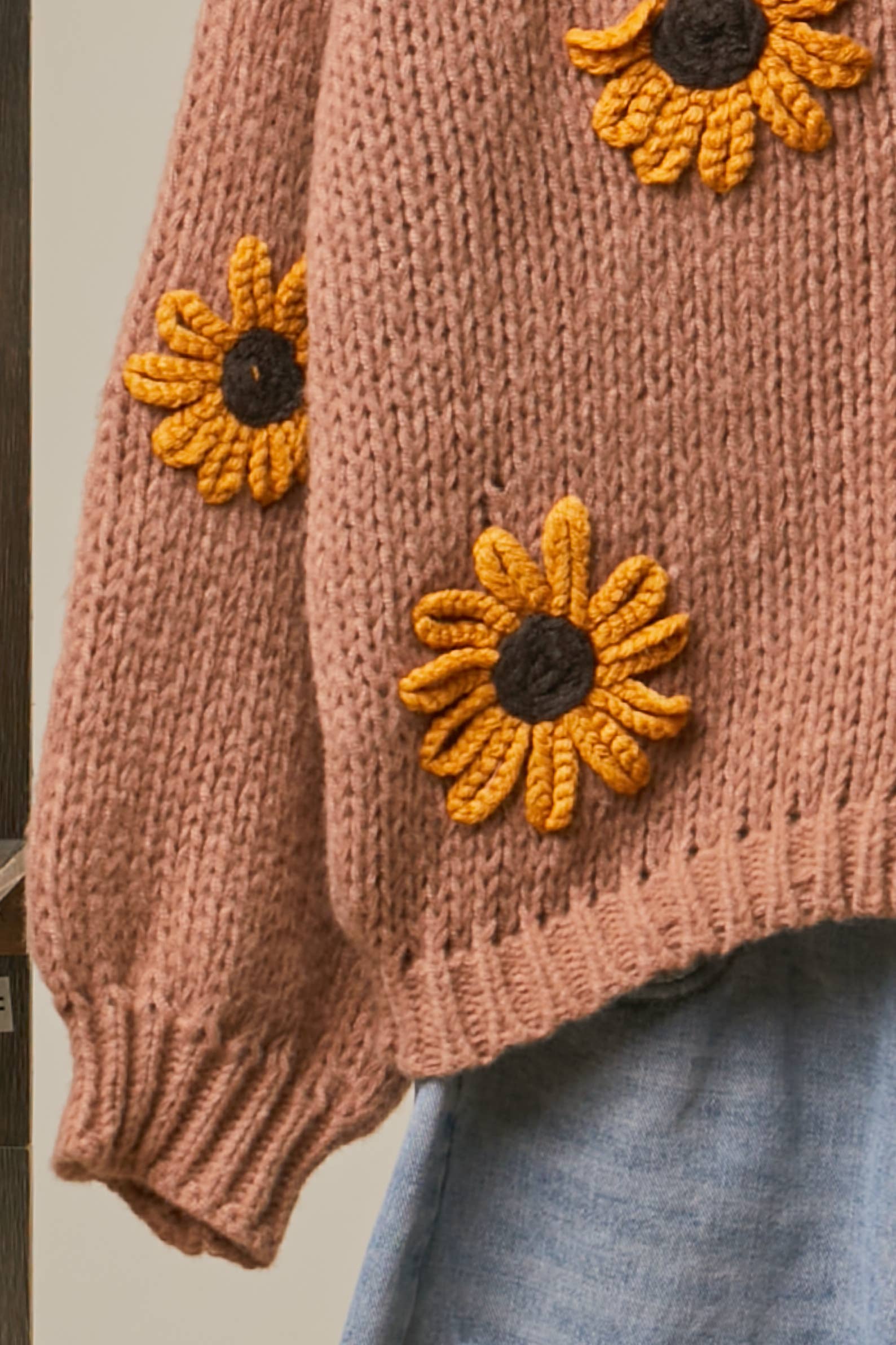 Simply Sunflower Embroidered V Neck Cardigan