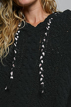 Pol Clothing - Oversize Fit V-neck Hooded Cable Knit Chenille Sweater SALE