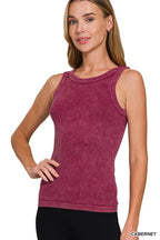ZENANA 2 WAY NECKLINE WASHED RIBBED SEAMLESS TANK TOP