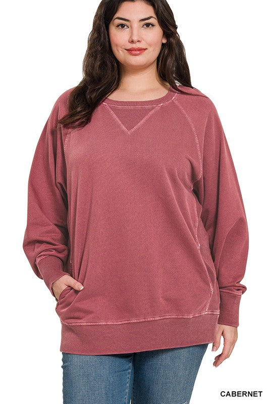 Plus PIGMENT DYED FRENCH TERRY PULLOVER WITH POCKETS