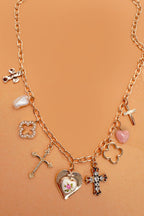 CHARM NECKLACE-CLOVER CROSS PORCELAIN FLOWER