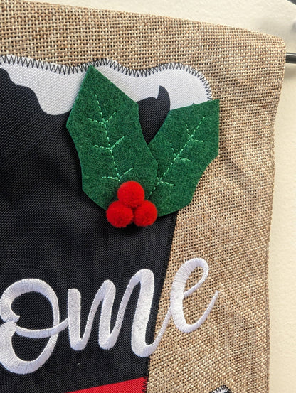 Christmas Decoration Snowman Top Hat Welcome Burlap 2-Sided Garden Flag 12.5x18"