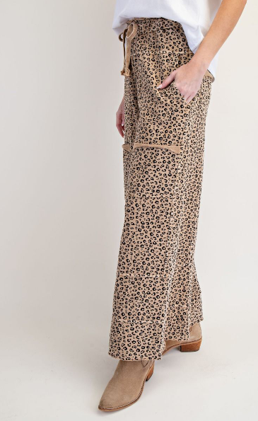 EASEL ANIMAL PRINT MINERAL WASHED TERRY KNIT LOUNGE PANTS
