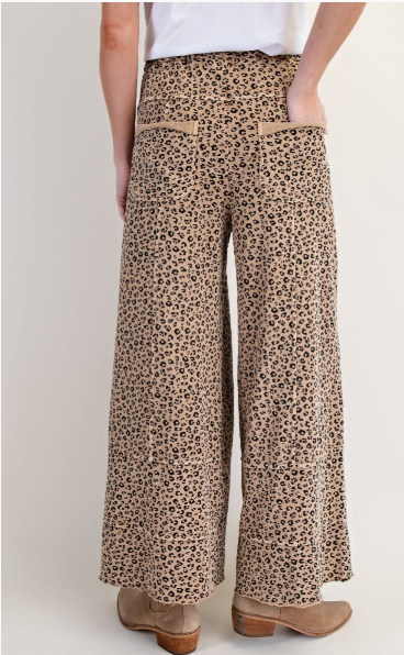 EASEL ANIMAL PRINT MINERAL WASHED TERRY KNIT LOUNGE PANTS