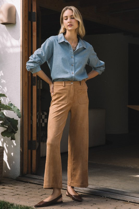 Faux Suede Wide Leg Pants