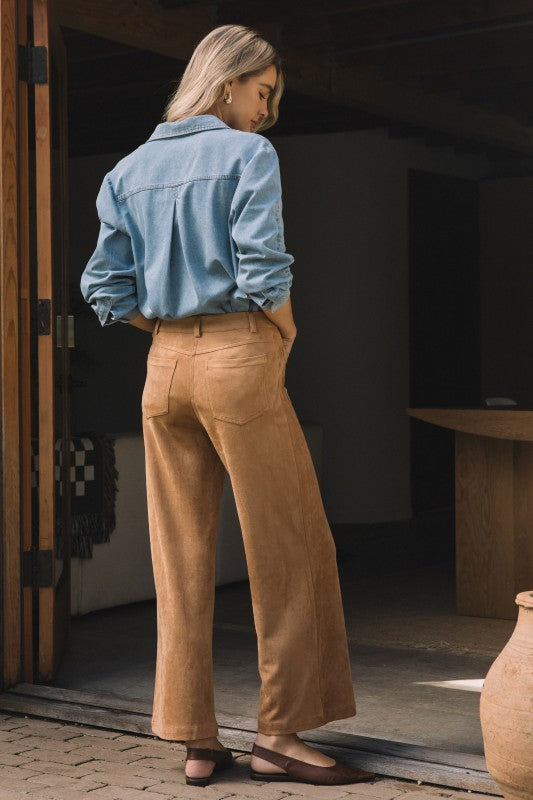 Faux Suede Wide Leg Pants