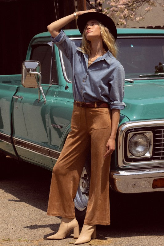 Faux Suede Wide Leg Pants