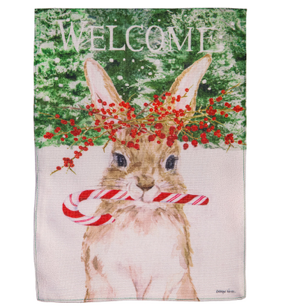 Candy Cane Rabbit Burlap House Flag