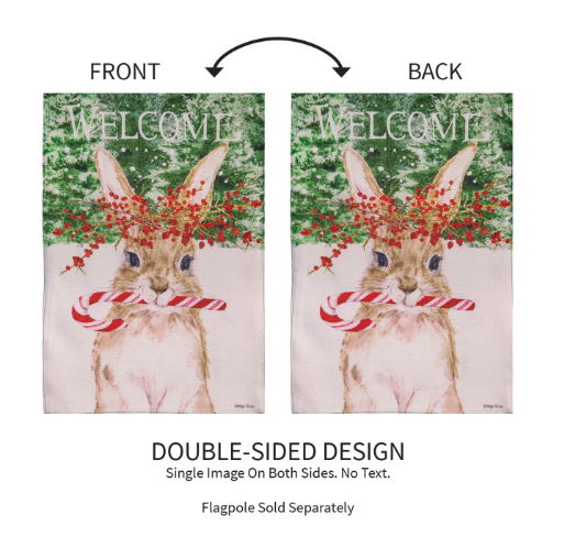 Candy Cane Rabbit Burlap House Flag
