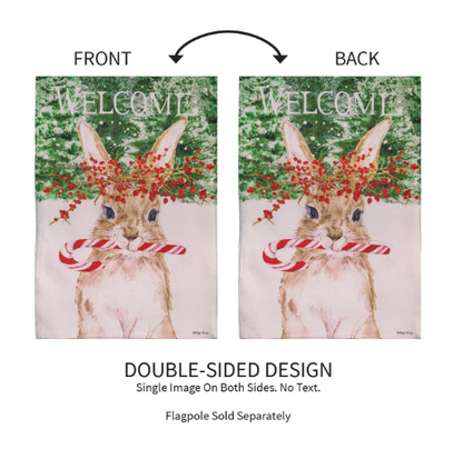 Candy Cane Rabbit Burlap House Flag