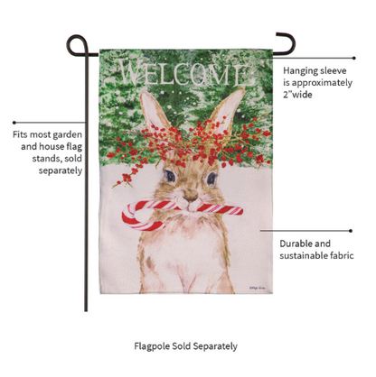 Candy Cane Rabbit Burlap House Flag