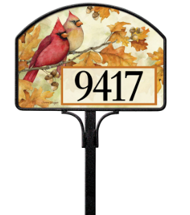 Cardinals in Fall Oak Leaves Yard DeSign