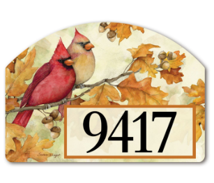 Cardinals in Fall Oak Leaves Yard DeSign