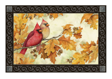 Cardinals in Fall Oak Leaves MatMate