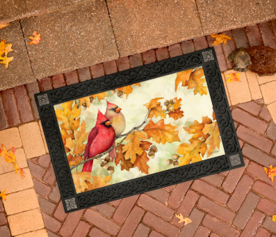 Cardinals in Fall Oak Leaves MatMate