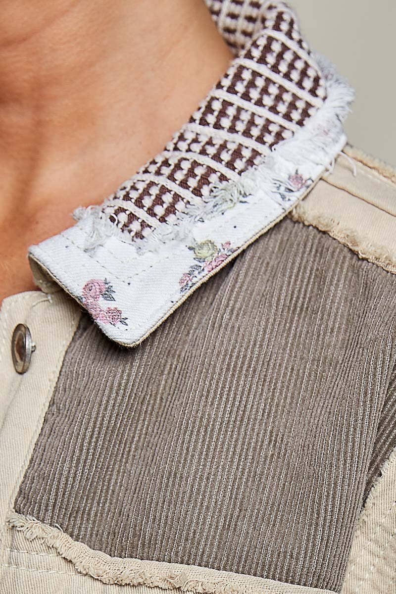 Pamela Vintage Patchwork Floral Geometric Neutral Cropped Jacket-Pol Clothing